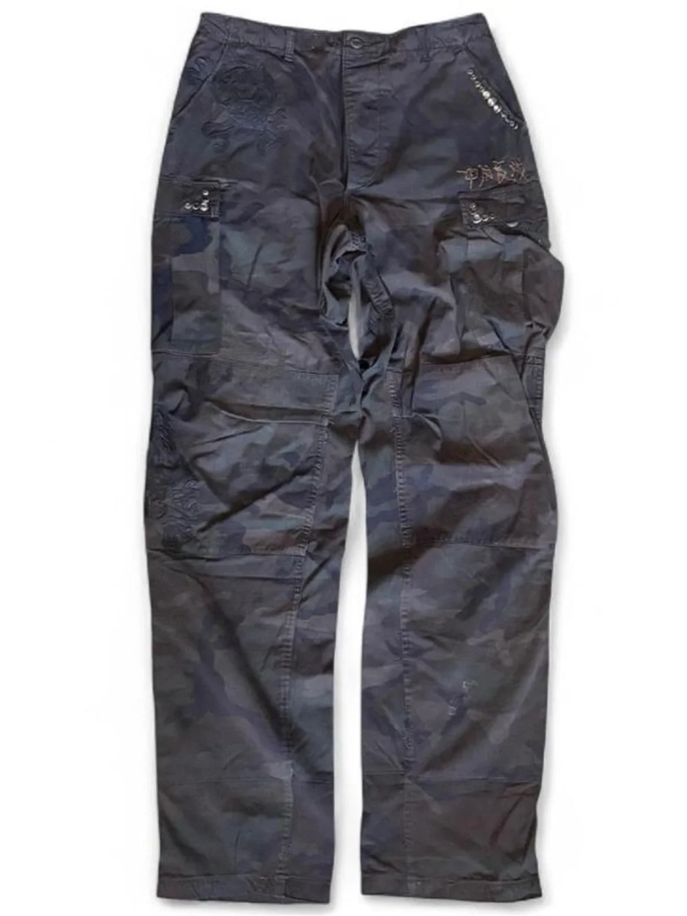 Y2K Vintage The Great China Wall Camo Cargo Pants Crystal Leather Detailing